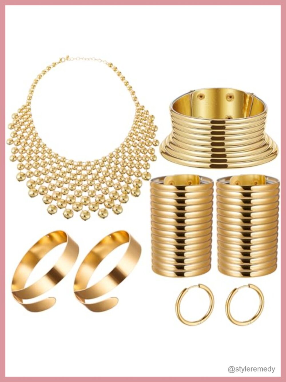Egyptian Jewelry Set 7 Pcs Alloy Bib Collar Necklace Choker Armlets Bracelets
